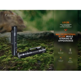 EdisonBright Fenix LD12R 600 lumen dual light source LED Tactical Flashlight USB rechargeable kit charging cable (Black)