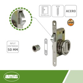 Amig - Mortice Lock Model 611 | Ideal for Wooden Sliding Doors | Quiet & Rust Resistant | with Parrot Beak & Release | for Door Thicknesses 35-40 mm | Matt Chrome, Steel