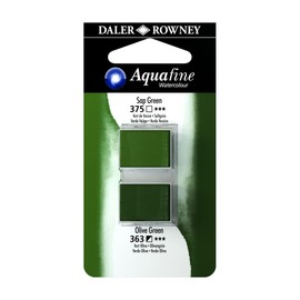Daler-Rowney Aquafine Watercolour Paint, Blister Pack, Half Pan - Half Pan, Sap Green and Olive Green, 2 Pack