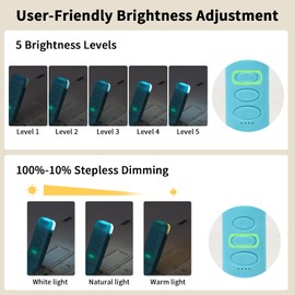 Bsdgeclogy Clip On Book Light, USB Rechargeable Reading Light with 3 Color Modes, 5 Brightness Levels, Flexible Clamp Arm for Bed and Travel - Blue