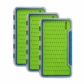 Aventik Fly Fishing Boxes Silicone Super Slim Fishing Storage Fishing Tackle Case Waterproof Best Pocket Sizes (Deep Blue, 3 Pack:7.36"X4.02"X0.63")