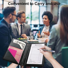 Tudguiloae Server Books for Waitress with Zipper Pocket - PU Leather 8-Pocket Organizer (Checks/Cash/Cards), 5x8" Waitress Accessories for Hospitality Industry, Rose Bible Verses Design