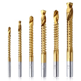 SPEEDWOX 6Pcs Drill Bits 3-8mm Serrated Side Cutting Drill Bit Impact Drill Bit Titanium Coated HSS Twist Drill Bits Titanium HSS Saw Set Woodworking Tools for Plastic Metal Wood Hole