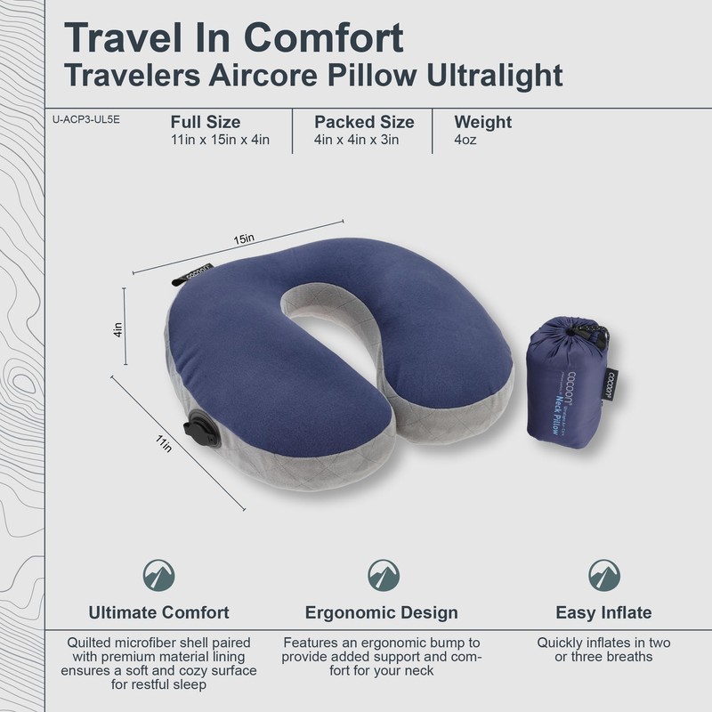 Cocoon Air Core Pillow Ultralight U-shaped Neck Support, Galaxy Blue/Grey