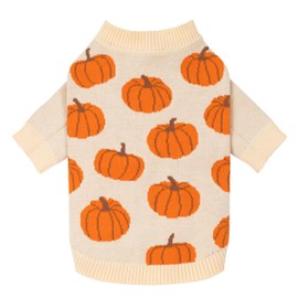 Fitwarm Pumpkin Dog Sweater, Thanksgiving Outfit for Small Dogs Boy Girl, Pet Outfit, Orange, Beige, XS