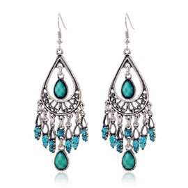 Boho CZ Tear Drop Statement Stud Earrings for Women Vintage Blue Rhinestone Dangling Drop Earring Bohemian Crystal Teardrop Dangle Studs Jhumka Jhumki Jewelry Gifts for Holiday Christmas (Teardrop Blue)