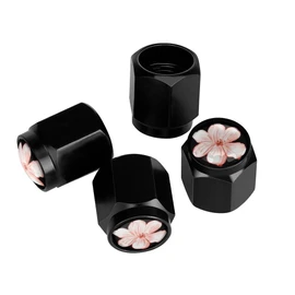 Cherry Blossom Floral Tire Valve Stem Caps, Aluminum Black Stem Tire Valve Caps Universal Stem Covers for Cars, SUVs, Trucks, Bikes, Motorcycles, Bicycles (4 Pack)
