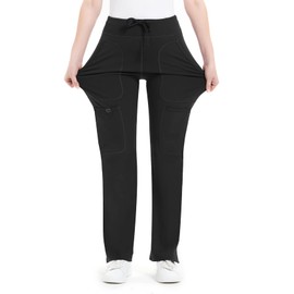 QBK Yoga Scrub Pants Women Mid Rise Yoga Work Pants- Five Pocket Cargo Scrub Pant (Small, Black-Tall)