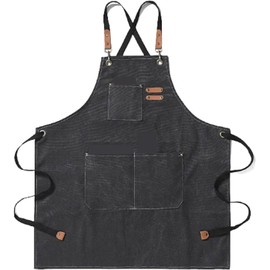 FREESE Outdoor Apron Men's Camping Work DIY Artisan Chef Work Apron Bib Thick Cotton Canvas, Black, Free size