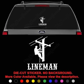 Lineman Electrician Pole Die Cut Vinyl Decal Sticker for Car Truck Motorcycle Vehicle Window Bumper Wall Decor Laptop Helmet Size- [8 inch] / [20 cm] Tall and Color- Gloss White