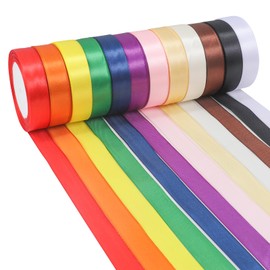ihaspoko 25 mm Polyester Satin Ribbon, 12 Colours Decoration Gift Ribbon for DIY Arts Crafts, Gift Packaging, Bows, Wedding Decoration (22 m Roll)