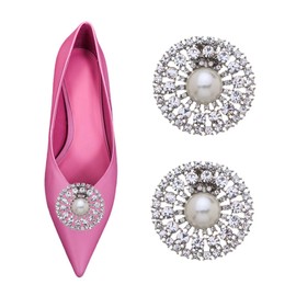 Ruihfas 1 Pair Rhinesetone Pearls Shoe Clips Women's Round Crystal Shoes Jewelry Decoration for Wedding Party