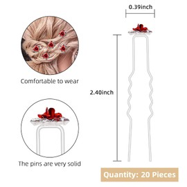 QIUTIMIY 20 Pack (Red) Crystal Hair Pins Rose Flower Rhinestone Hair Clips for Bridal Wedding Women Hair Jewelry Accessories, with Clear Container