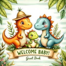 Dinosaur Baby Shower Guest Book: Baby Dino-Themed Keepsake Baby Shower Sign-In Book with 100 Guest Spaces, Gift Log, Photo Memory Pages & Advice Notes ... Book for Boys, Girls & Gender Neutral Showers