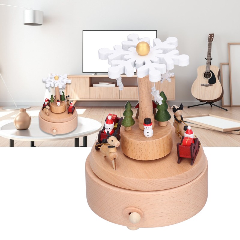 Wooden Music Box Snowflake Decor Wood Grain Texture Beautiful Sound