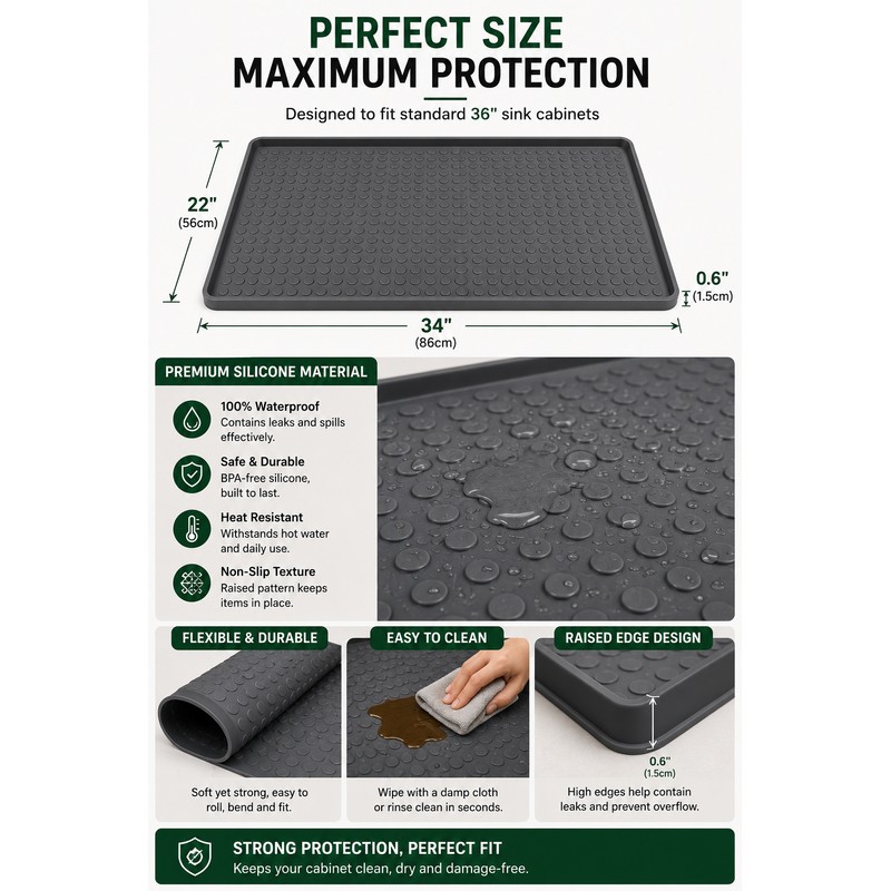 Silicone Under Sink Mat for Cabinet Protection – 34 ×