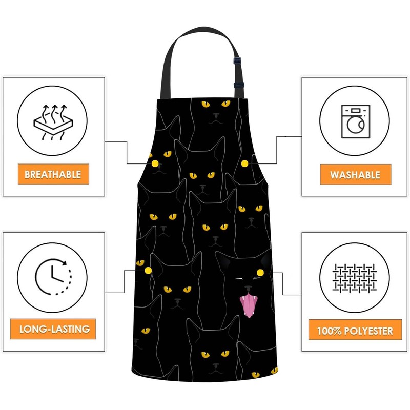 Smooffly Black Cat Apron Adjustable Apron Cooking Kitchen Chef Women