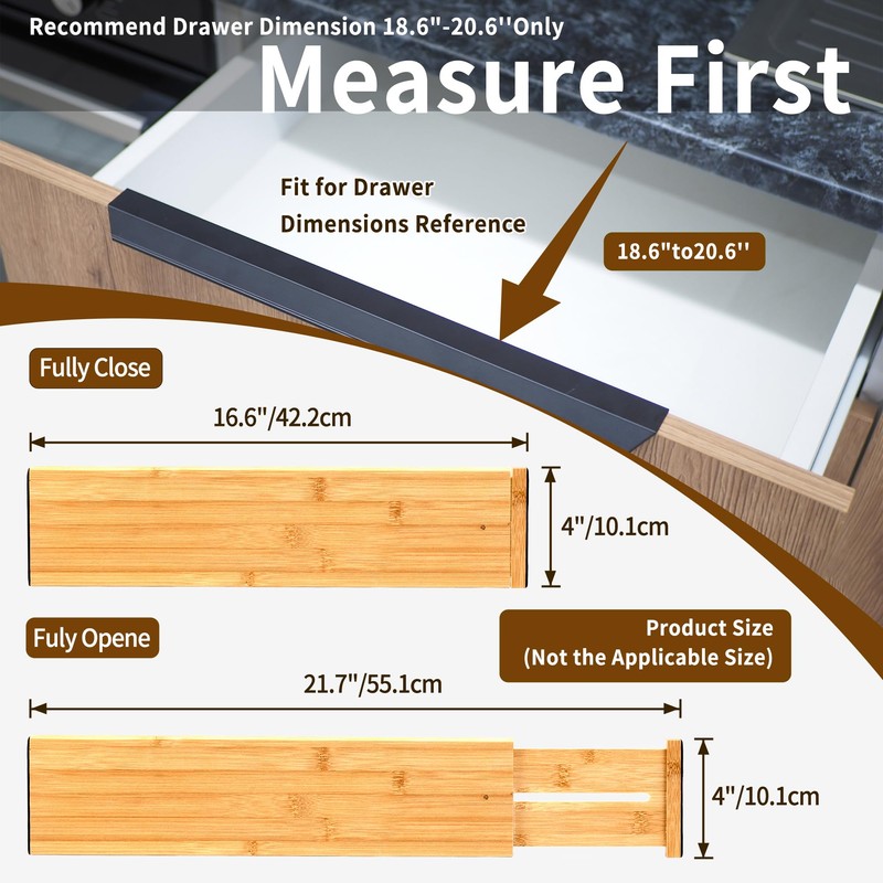 Utoplike Bamboo Drawer Dividers Large, 4'' High Adjustable Kitchen Drawer