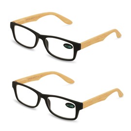 V.W.E. 2 Pairs of Wood Grain Printed Temple Arm Reading Glasses - Spring hinge men women readers (2 Black, 1.00)