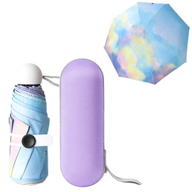 Travel Umbrella, Pocket Umbrella, Compact Umbrella, Windproof, Strong, 6 Ribs, Foldable Mini Umbrella with Capsule Cover, Sun UV Protection Umbrella, Rainbow Umbrella, Storm Resistant for Men and