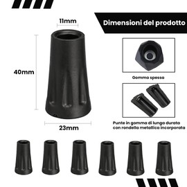 Esshogo Pack of 6 Rubber Buffer Trekking Poles, Pole Tip, Trekking Accessories, for All Standard Trekking Poles