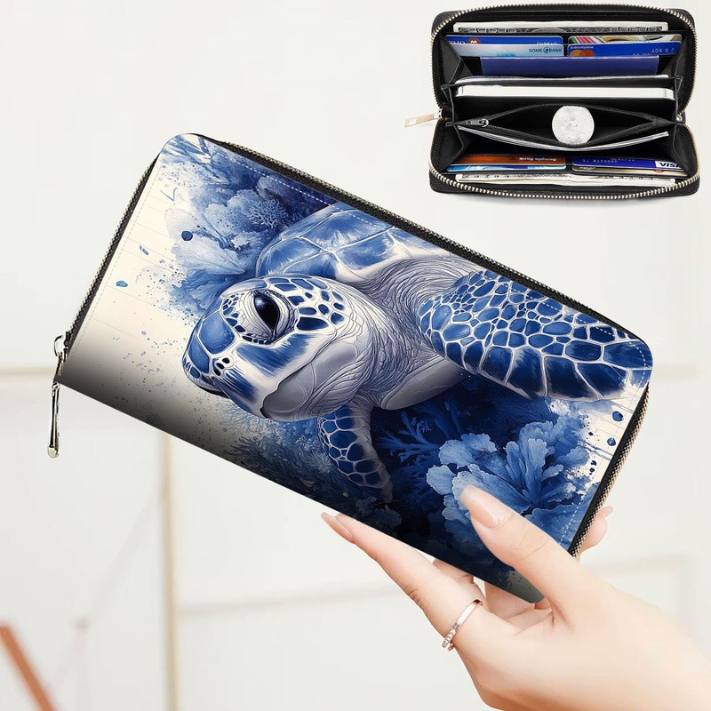 DSRGRGFDJ Leather Wallet for Women,Large Capacity RFID Blocking Clutch,Zip Around