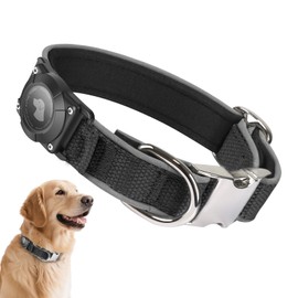 Waterproof Airtag Dog Collar - Nylon Collar with Durable Airtag Holder, Reflective&Anti-Lost with Safety Metal Buckle, Soft Padded Adjustable for Small Medium Large Dogs Black S