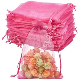 SOFPLATE 100pcs 18x13cm Red Organza Gift Bags Mesh Drawstring Bag Jewellery Medium Violet Red Meshes Pouches Candy Sheer Wrapped Bag Bulk for Wedding Party Favor Thanksgiving Christmas Day Gifts Women