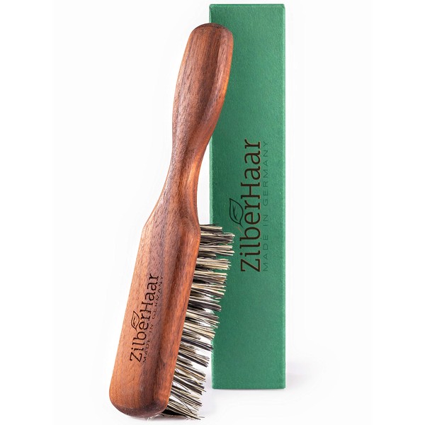 ZilberHaar Vegan Beard Brush - Stiff Bristles - Oiled Walnut and Mexican Tampico bristles - Animal-Free Beard Grooming Product - Made in Germany
