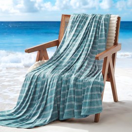 SLEEP ZONE Cooling Blankets for Hot Sleepers, Summer Blanket Thin Lightweight for Bed Couch, Arc-Chill Q-Max 0.5 Cooling Blanket Queen Size on Night Sweats (Green Striped, 90''x90'')
