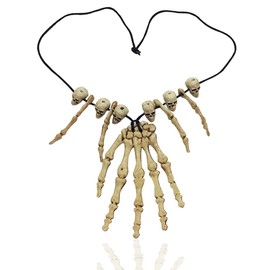 Bone Necklace Skeleton Skull Jewelry Voodoo Caveman Cavewoman Accessories Witch Charm Costume for Kids and Men
