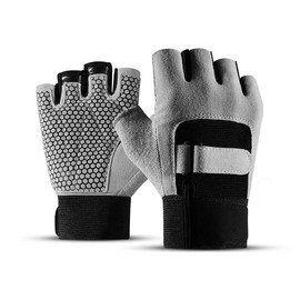 SUJAYU Workout Gloves for Men Workout Gloves Women, Dual Adjustable Strap Heavy Weight Lifting Glove, Silicone Anti-Slip Weightlifting Glove Gym Accessories (Grey, Medium)