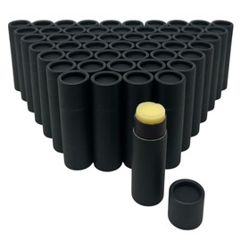 GreenWay 0.15oz / 4.25g Kraft Paperboard Lip Balm Tubes with Lids - 50 Pack Lip Gloss Tubes Refillable DIY Cosmetic Containers – Extra Thick Push-Up Bottom Lip Balm Containers - Black