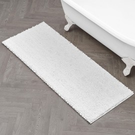 Laura Ashley – Astor Chenille Bath Mat | 100% Polyester | Premium Bathroom Décor | Machine Washable | TPR Backing Measures 24” x 60” | White