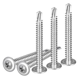 DTGN #10x2 Sheet Metal Screws - 50Pack - for Wood, Furniture - 410 Stainless Steel Phillips Round Head Washer Drill Tail Self Tapping Screws - Silver