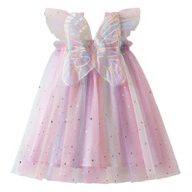 HNXDYY Baby Girl Casual Tutu Dress Flower Tulle Fairy Shinny Butterfly Rainbow Princess Dresses 122-Pink Size (4Y) 4 Years