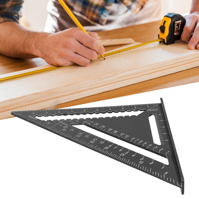 12in Triangle Ruler Aluminum Alloy Woodworking Carpentry Measuring Tools Black