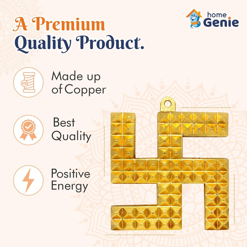 HOME GENIE Vastu/Feng Shui Copper Swastik Pyramid Door Sign for