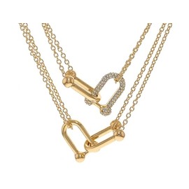 JTV Off Park Collection White Crystal Gold Tone Multi-Row Stirrup Link Necklace