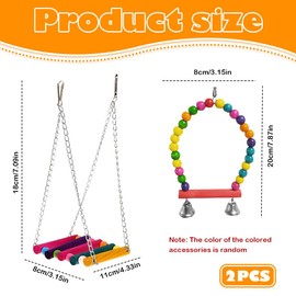 2 Pack Parrot Swing Set – Colorful Wooden Ladder & Perch Toys for Chewing, Climbing & Hanging – Ideal for Budgies, Parakeets, Cockatiels, Conures, and Lovebirds,Random colour