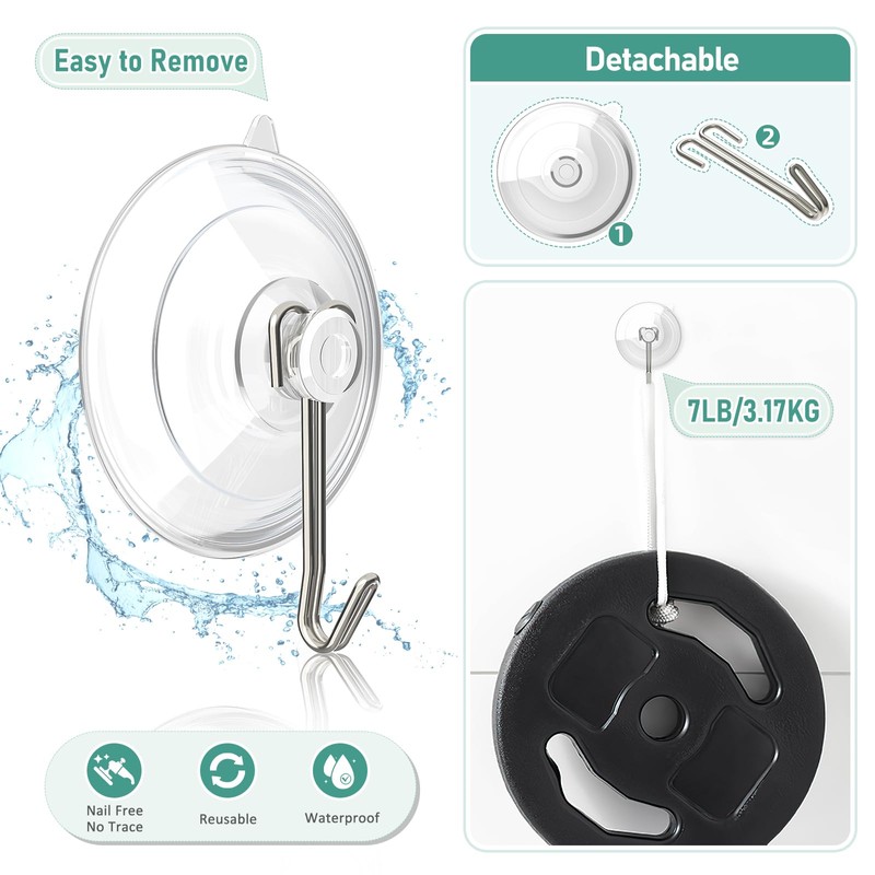 Hangerspace Suction Cup Hooks, Upgrade 2.5 Inches Clear PVC Suction