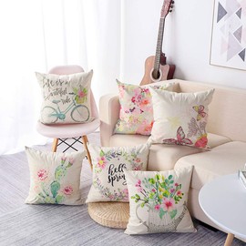 Artscope Set of 6 Decorative Cushion Covers, 45 x 45 cm, Cotton Linen Cushion Covers, Decorative Cushion Cover Set, Cushion Covers for Sofa, Car, Bedroom, Home Decor