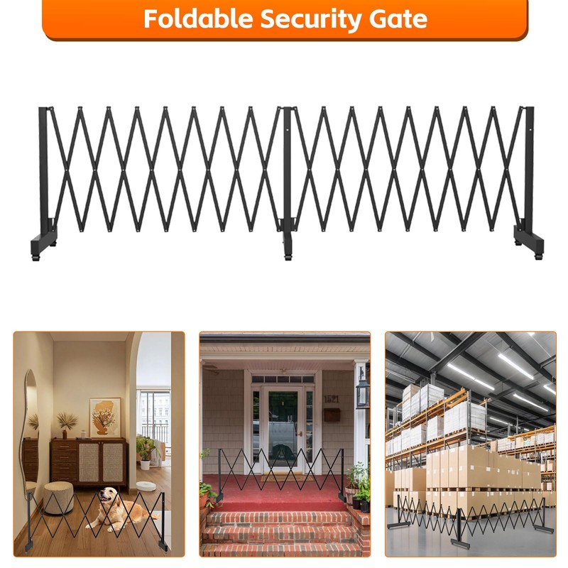 16 FT Industrial Metal Expandable Barricade，Retractable Traffic Fence with Casters,