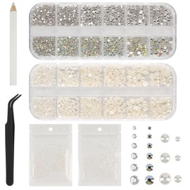 5820 Pieces Rhinestones Nails, Glitter Stones Nails and Semicircular Beads, AB Crystal Rhinestones, Flatback Nail Stones with Tweezers and Pen for Nail/DIY (Multiple Sizes and Colours)