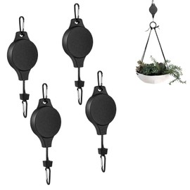 Wilsonzin 4 Stücke Blumenkorb-Haken Blumenampel Einziehbarer Haken Seilrolle Ampelaufzug Pflanzenlift Einziehbarer für Hängende Pflanzen Blumenkörbe Blütentöpfe Vogelkäfige（Schwarz）