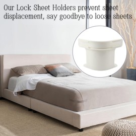 Bed Sheet Holder, Lock Sheet Holders, Banish Slipping & Wrinkles, Adjustable and Durable Elastic Straps with Extra, Easy One-Time Installation, for All Mattress Size (Pack of 4, White)