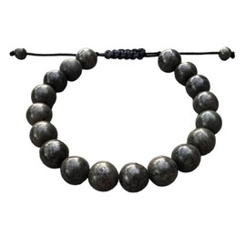 WHOLESALE 10 Pcs Pyrite Gemstone Round Bead Adjustable Bracelet 10mm, Genuine Crystal Bead Bracelet, Gift for Men & Women (Pyrite)