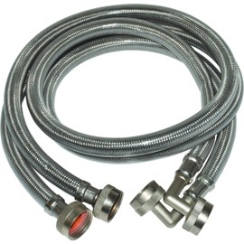 Eastman 48378 Braided Stainless Steel Washing Machine Hoses with 90 Degree Elbow, 3/4 inch FHT, 6 Ft, 2 Pack