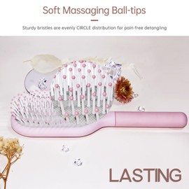 Arthaxi Hair Brush for Women, Detangler Brush Full Sized, Detangling Paddle Brush Pain-free on All Hair Textures, Pink and Light Grey Cushion Base, 1 Pack