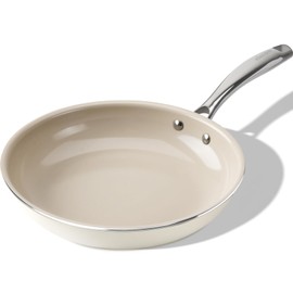 Kikcoin Non Stick Ceramic Frying Pans Skillet, 11-inch Healthy Non Toxic Cookware Egg Cooking Pan with Stay Cool Handle, PFAS & PTFE & PFOA Free, Dishwasher & Oven Safe (Cream Beige)